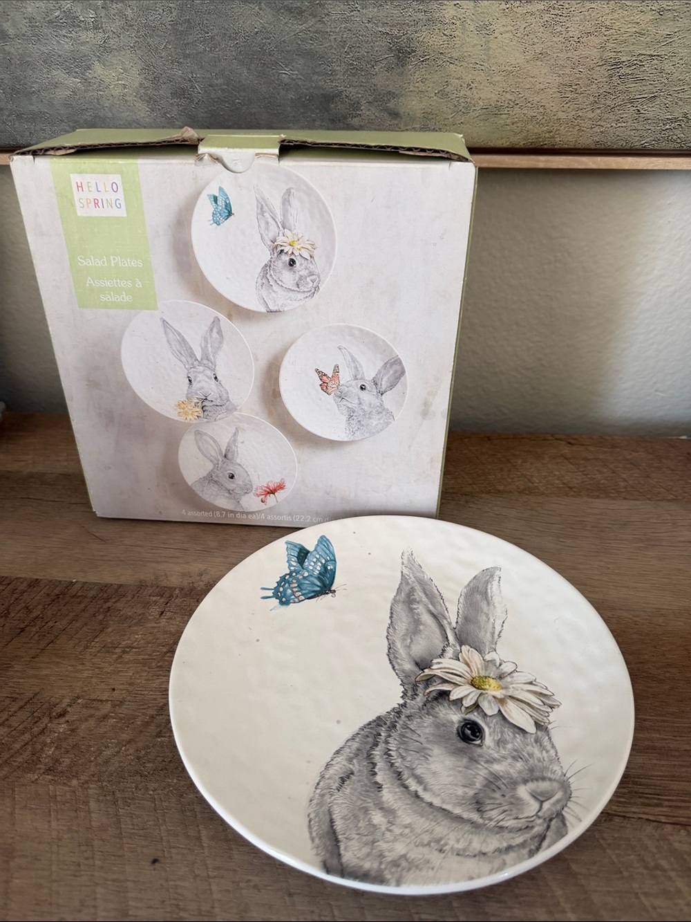 Bunny Salad Plate - White with Blue Accent